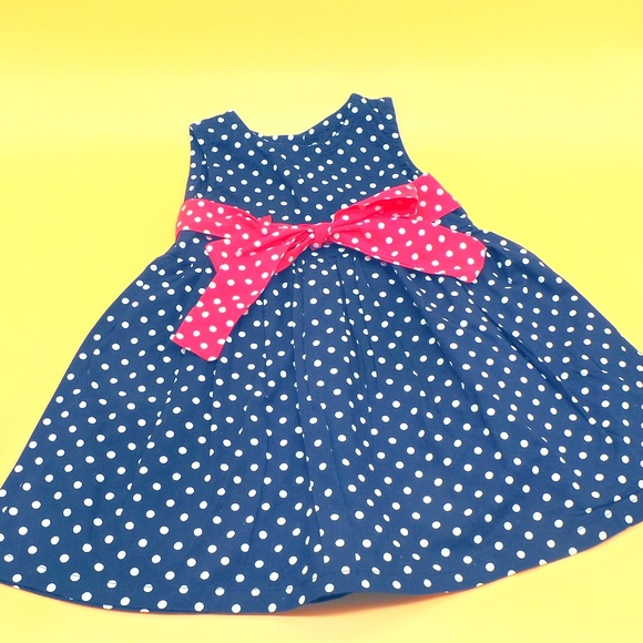 Navy Polka Dot Girls Dress - Picture 1 of 1